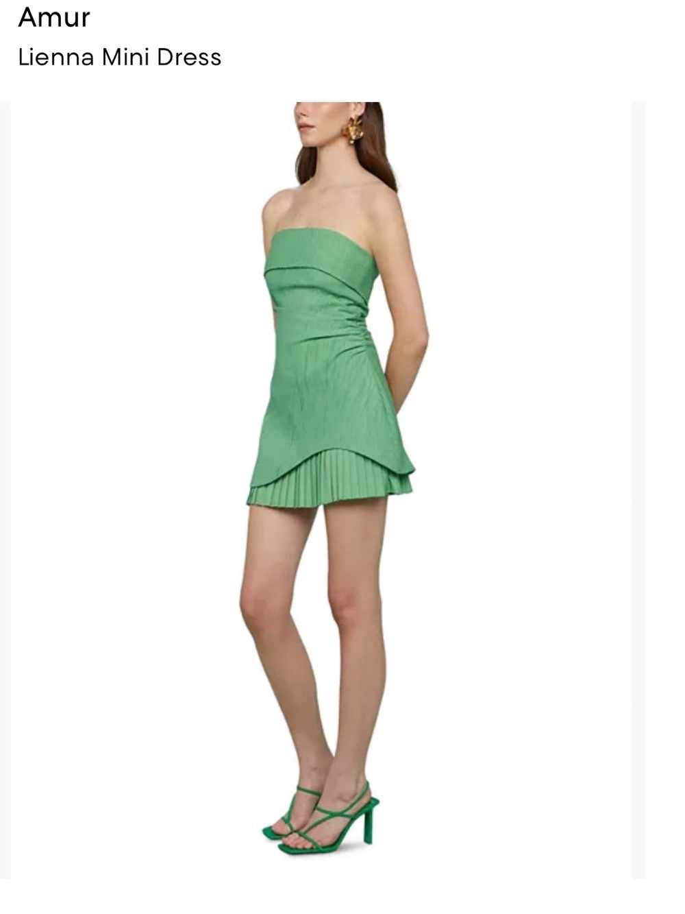 AMUR Strapless Pleated Mini Dress in Mint Green